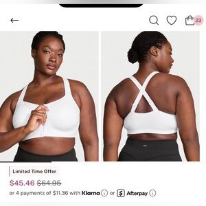 Victoria's Secret White Front-Zip Sports Bra with Crisscross Straps